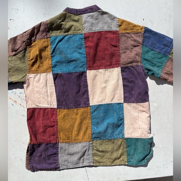 Men's Nepal Shirt Multicolor Patchwork L/XL India Hippie Yoga Namaste Spiritual - Picture 8 of 13